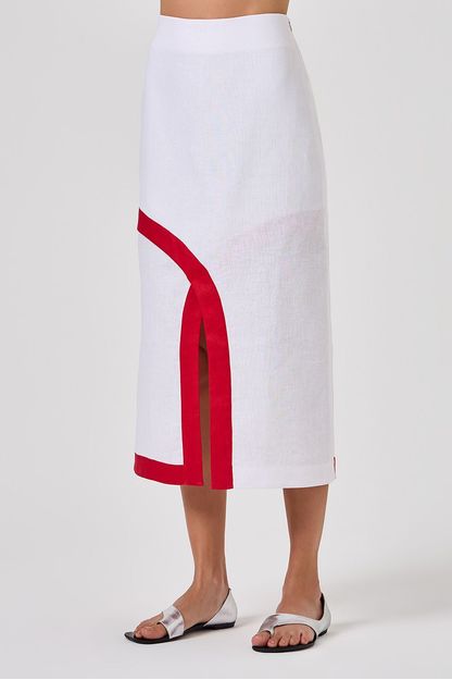 Saia midi recortes sobrepostos com vistas off white