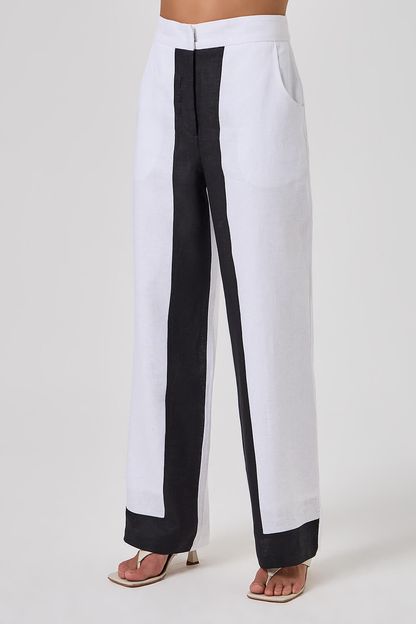 Calça reta bicolor preto