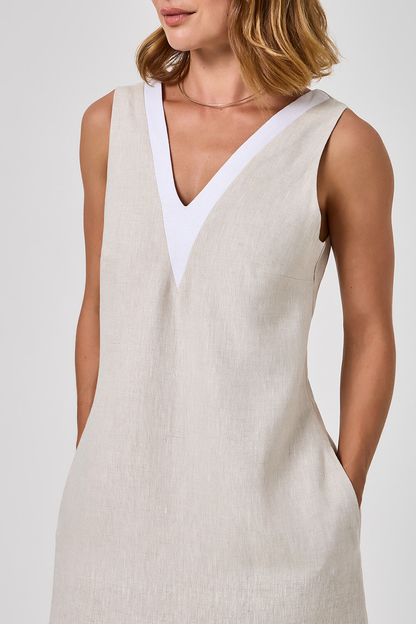 Vestido midi decote v faixa costas natural