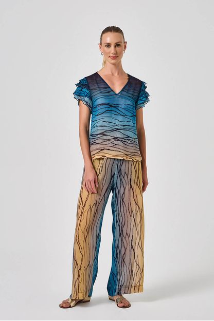 Calça pantalona estampa wave