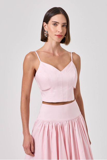 Top corset em tricoline rosa