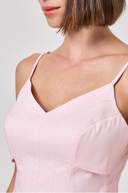 Top corset em tricoline rosa