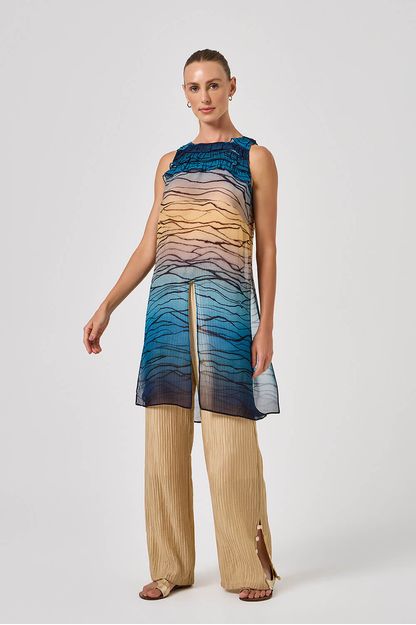 Túnica regata babados estampa wave