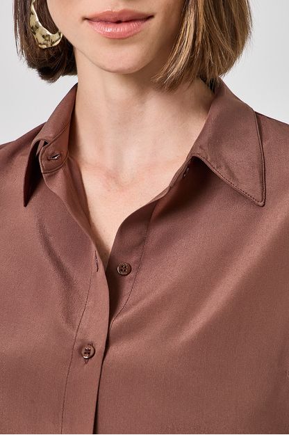 Camisa de seda marrom