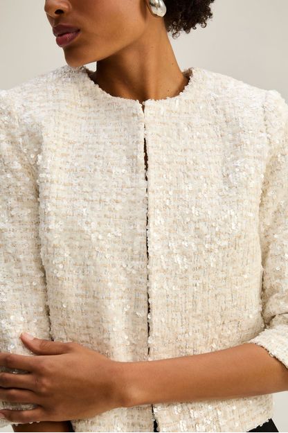 Spencer com manga em tweed paetê