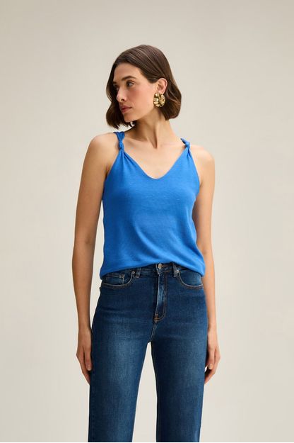 Regata com nó em linho belga azul