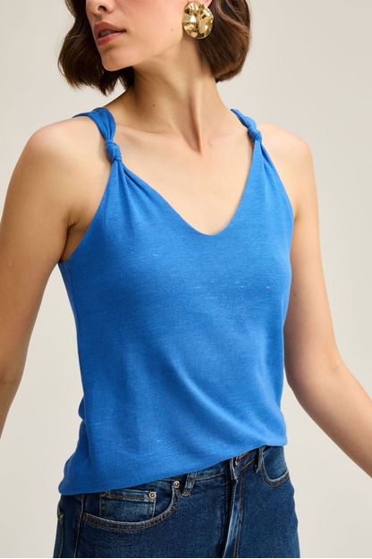 Regata com nó em linho belga azul