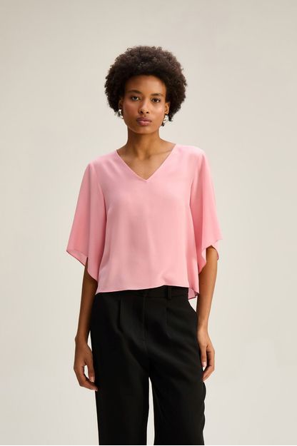 Blusa manga sino seda lisa rosa