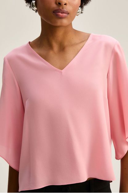 Blusa manga sino seda lisa rosa