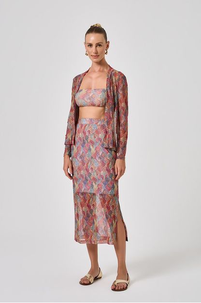 Saia reta em tule estampa sardina