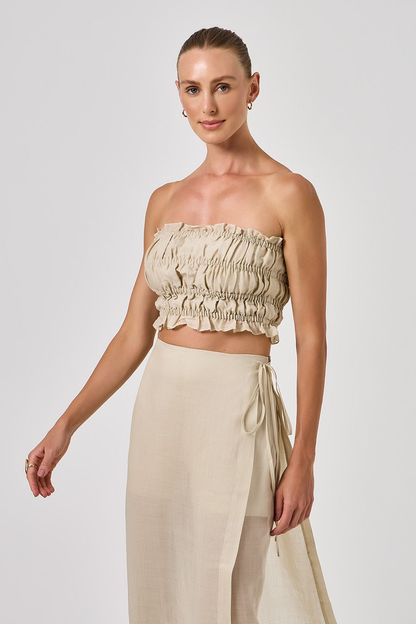 Top lastex organza areia