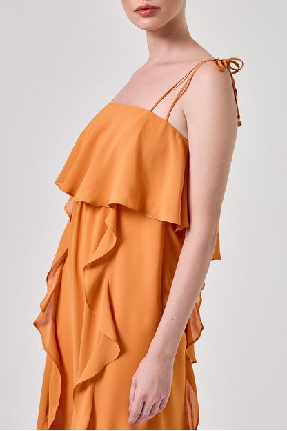 Vestido babados em georgette laranja