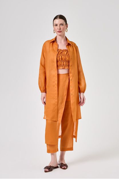 Calça sobreposição organza laranja