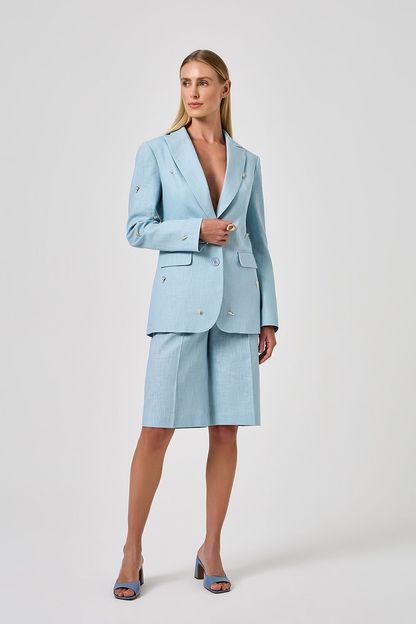 Bermuda ampla em linho lagostim azul