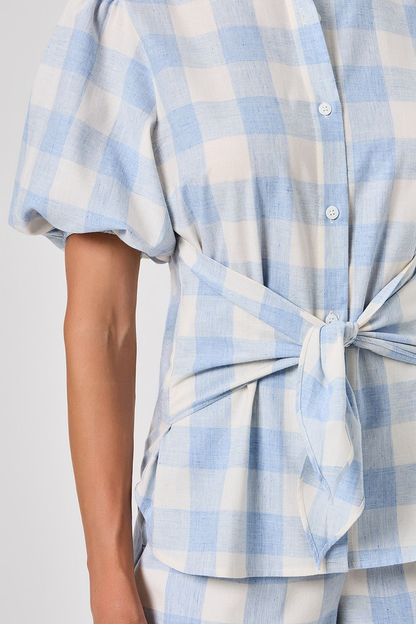 Camisa com amarração em xadrez bardot