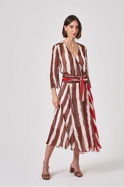 Vestido midi bicolor sailor marrom