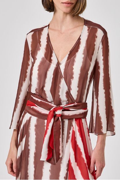 Vestido midi bicolor sailor marrom