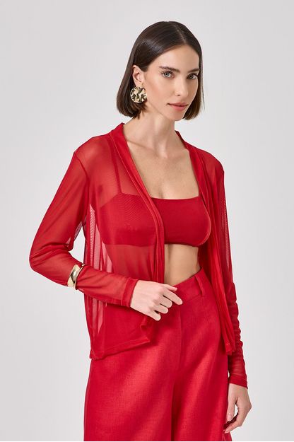 Casaqueto em tule liso vermelho