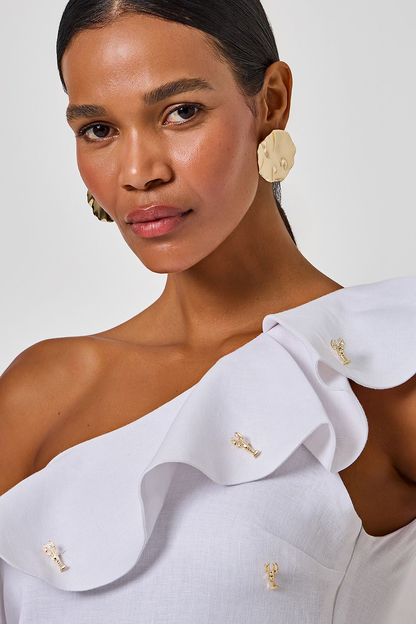 Vestido ombro só em rami lagostim branco