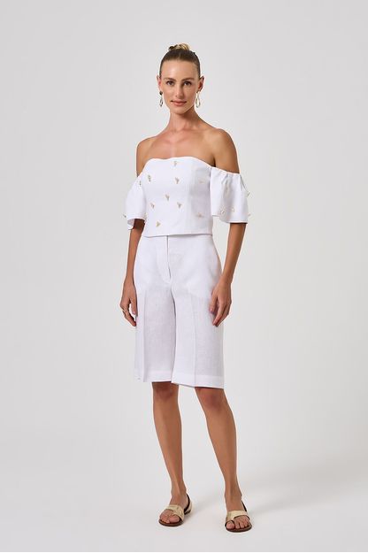 Bermuda ampla em rami lagostim branco