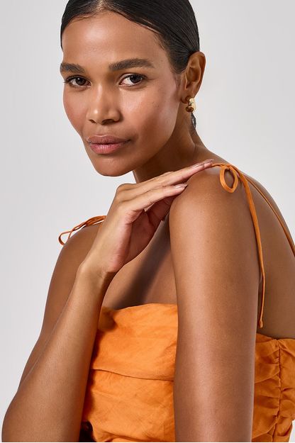 Vestido drapeado organza laranja