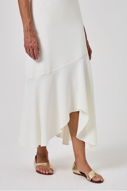Vestido recortes em crepe off white