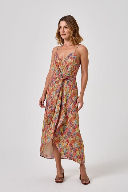 Vestido fluido alça fina estampa sardina