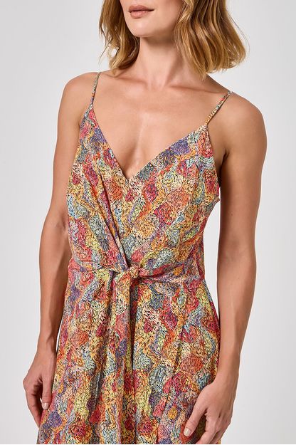 Vestido fluido alça fina estampa sardina