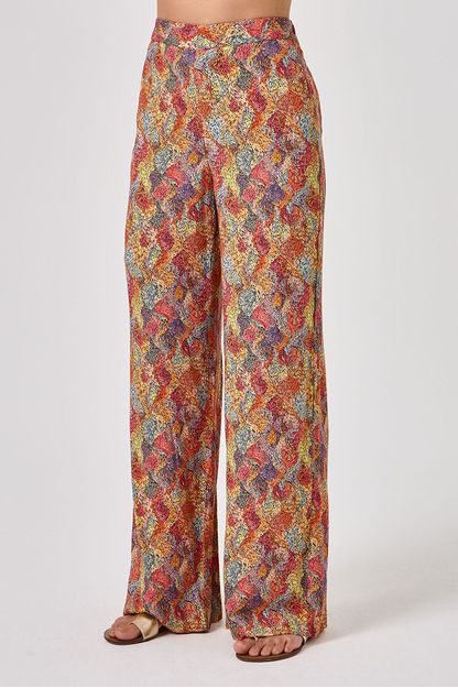 Calça pantalona fenda costas estampa sardina