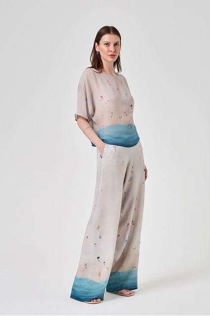 Calça reta estampa praia