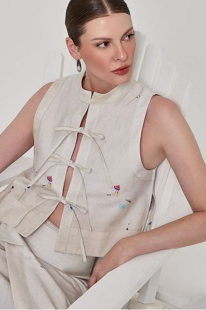 Colete amarração sarja estampa praia