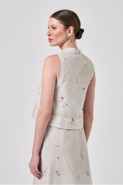 Colete amarração sarja estampa praia