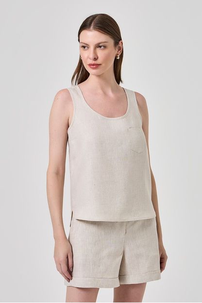 Regata linho liso natural