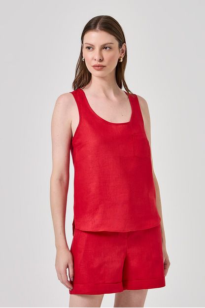 Regata linho liso vermelha