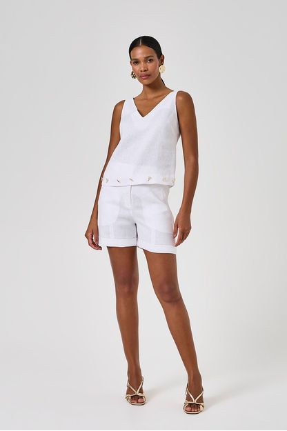Short linho liso branco