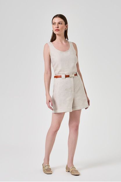 Short linho liso natural