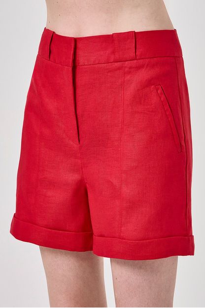 Short linho liso vermelho