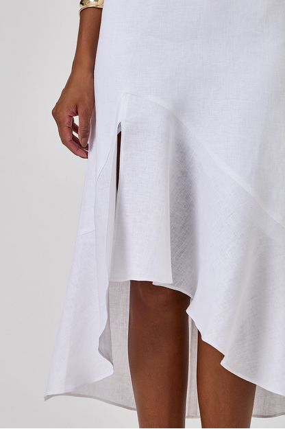 Vestido longo saia babado linho liso branco