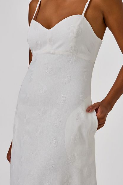 Vestido midi em linho caramujos